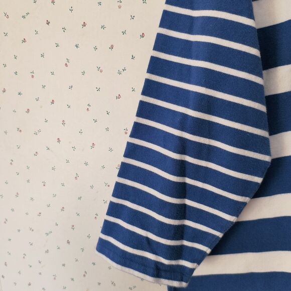 LL Bean Top Womens Size 2X Blue White Striped Cotton Breton Fisherman Coastal - Picture 5 of 10